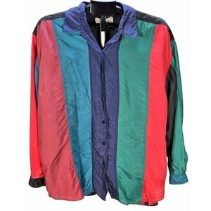 VTG 90's Large Silk Colorblock Button Down Shirt Streetwear Hip Hop